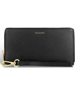 CHAMPS Leather Zip Around Clutch - Black