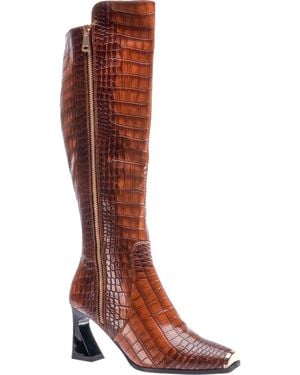 Ninety Union London Croc Embossed Knee High Boot - Brown