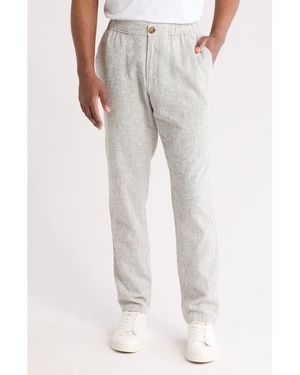14th & Union Elastic Waist Linen Blend Trim Fit Pants - Gray