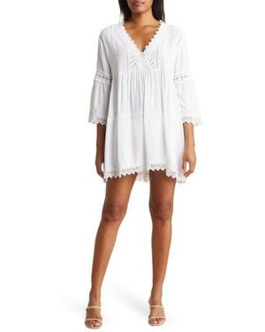 Boho Me Eyelet Lace Inset Tunic Coverup - White