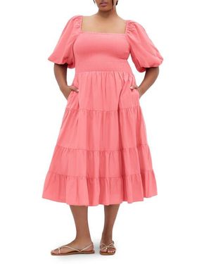 City Chic Ariella Tiered Cotton Midi Dress - Pink