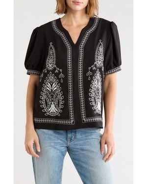 Forgotten Grace Embroidered Puff Sleeve Top - Black
