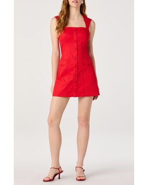 Astr Button Front Stretch Cotton Minidress - Red