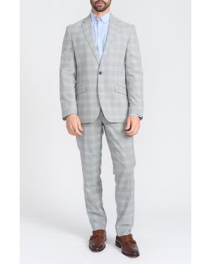 Savile Row Hoxton Plaid Stretch Suit - Gray