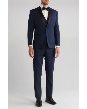 Gino Vitale Slim Fit Satin Peak Lapel 3-Piece Tuxedo - Blue