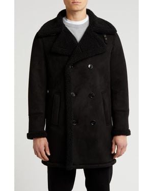 Braveman Faux Shearling Lined Double-Breasted Overcoat - Black