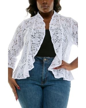 Nina Leonard Ruffle Lace Bolero - Gray