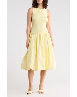 1.STATE Mixed Media Tank Midi Dress - Yellow