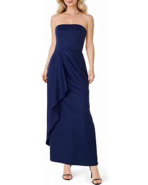 Marina Strapless Draped Side Gown - Blue