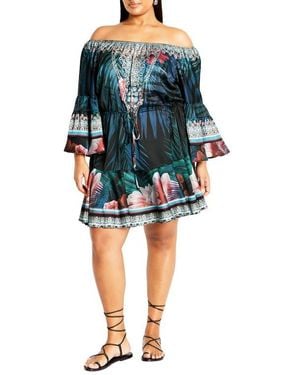 City Chic Off The Shoulder Minidress - Blue