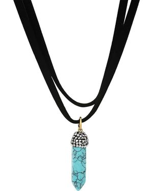 Steeltime Stone Layered Choker Necklace - Metallic