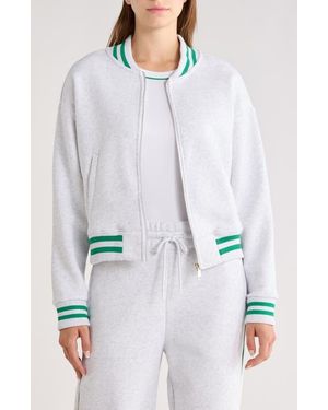 90 Degrees Silicone Varsity Stripe Fleece Zip Jacket - Blue