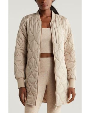 Zella Longline Onion Quilted Bomber Jacket - Natural