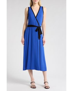 Loveappella Faux Wrap Midi Dress - Blue