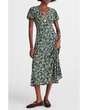 Madewell Floral Seamed Puff Sleeve Midi Dress - Green