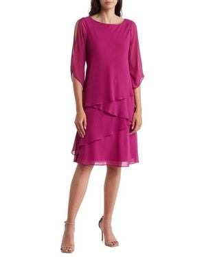 Marina Chiffon Split Sleeve Cocktail Dress - Pink