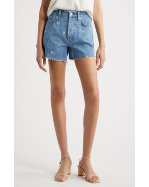 Rails Mesa Flower Embroidered High Waist Cutoff Denim Shorts - Blue