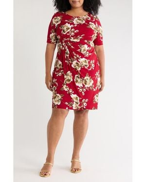 Connected Apparel Mock Wrap Knit Dress - Red