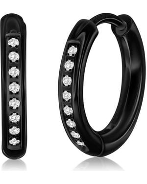 Metallo Cubic Zirconia Huggie Hoop Earrings - Black