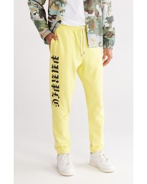 Purple Brand Gothic Logo French Terry Sweatpants - Yellow