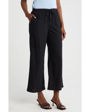 Caslon Pull-On Crop Wide Leg Linen Blend Pants - Black