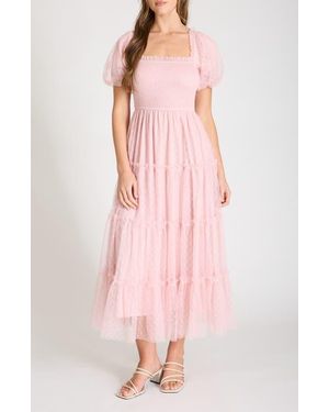 Blu Pepper Puff Sleeve Midi Dress - Pink