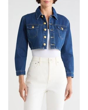 L'Agence Genevie Crop Denim Jacket - Blue