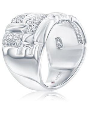 Suzy Levian Cubic Zirconia Checkered Woven Band Ring - Metallic