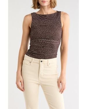 AFRM LOS ANGELES Zola Boat Neck Sleeveless Mesh Top - Brown