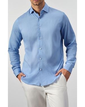 STUDIO GARNET LOS ANGELES Linen & Tencel Button Up Shirt - Blue