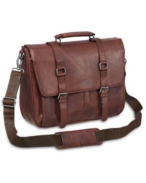 Mancini Flap Leather Briefcase - Brown