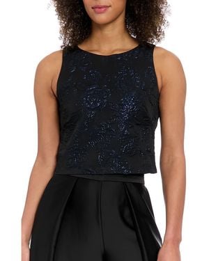 Muse Floral Sleeveless Jacquard Crop Top - Black