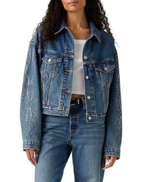 Levi's Shrunken '90S Embellished Crop Denim Trucker Jacket - Blue