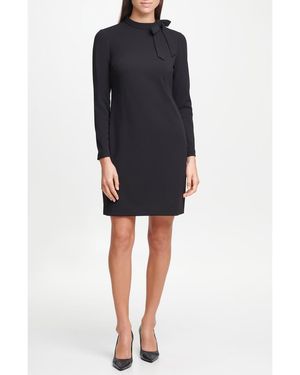 Calvin Klein Tie Neck Long Sleeve Shift Dress - Black