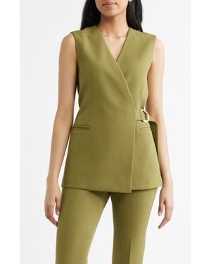 Anne Klein Longline Crepe Wrap Vest - Green