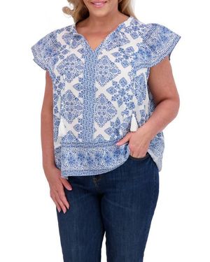 Lucky Brand Ruffle Print Top - Blue
