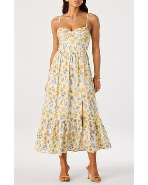 Astr Floral Pleated Bust Fit & Flare Sundress - Yellow