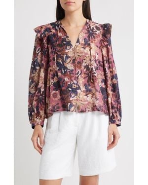Cleobella Priya Print Tie Neck Top - Red