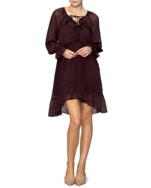MELLODAY Ruffle Long Sleeve Chiffon Babydoll Dress - Red