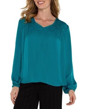 Liverpool Jeans Company Shirred V-Neck Top - Blue