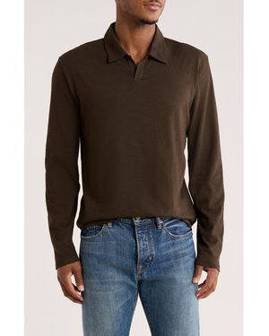 Vince Johnny Collar Long Sleeve Knit Top - Brown