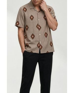 Noize Homer Geometric Print Short Sleeve Shirt - Black