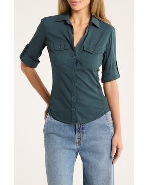 James Perse Three-Quarter Sleeve Button-Up Shirt - Blue