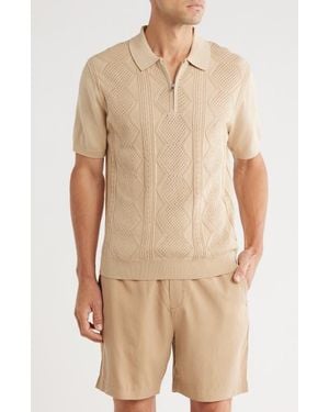 Tahari Quarter Zip Polo Sweater - Natural