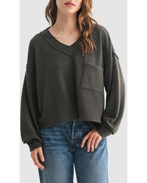 Lush V-Neck Long Sleeve Top - Black