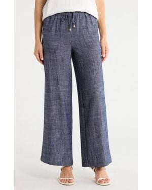 Ellen Tracy Wide Leg Chambray Pants - Blue