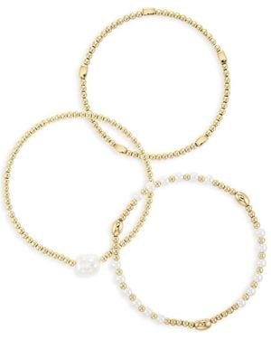 Nordstrom Rack Demi Fine Set Of 3 Faux Pearl Beaded Stretch Bracelets - Metallic