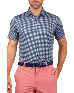 Tailorbyrd Square Geo Printed Performance Polo - Blue