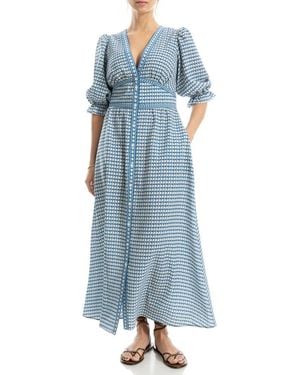 Max Studio V-Neck Puff Sleeve Maxi Dress - Blue