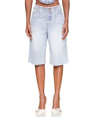 Avec Les Filles Raw Waist Denim Shorts - Blue